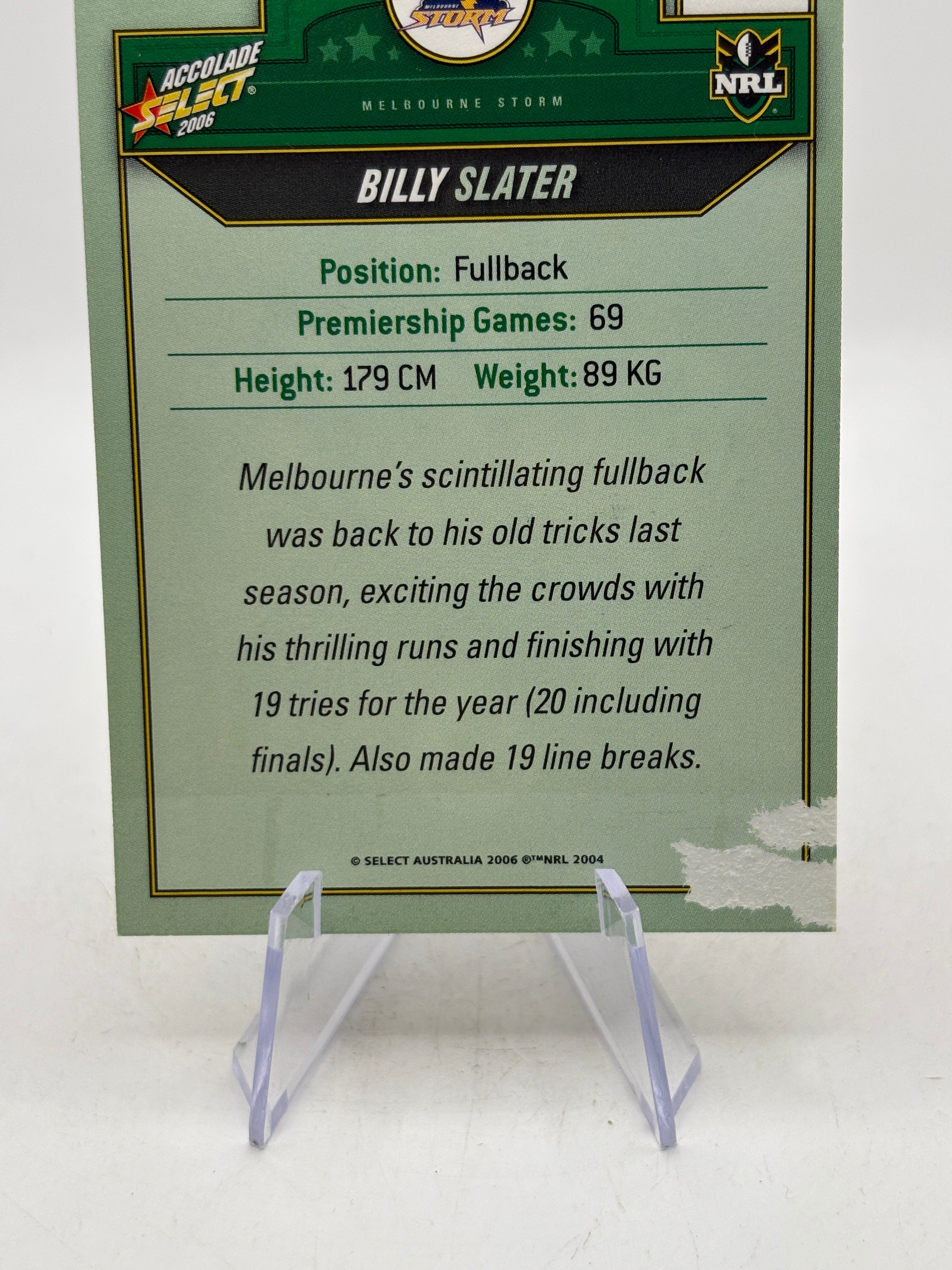 2006 Select NRL #60 Billy Slater On Card Auto